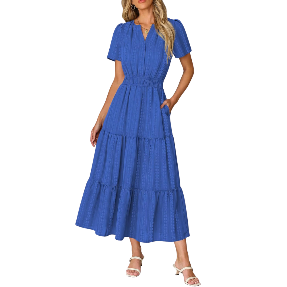 Casual And Short Sleeve V Neck Midi Maxi For Women