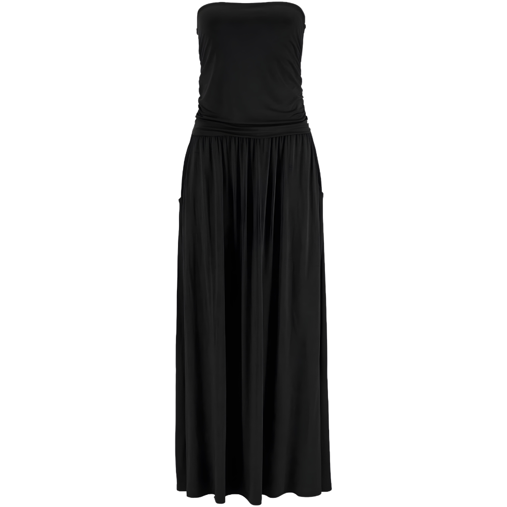 Summer Off Strapless Floral Maxi Dress With Pockets For Women