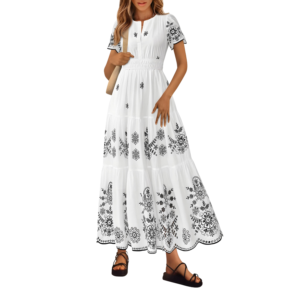 Summer And Floral Boho V Neck Short Sleeve For Women