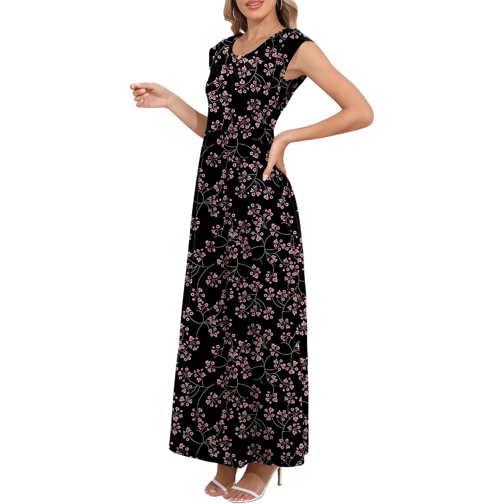Casual Short Sleeve Summer Maxi Dress With Pockets For Women