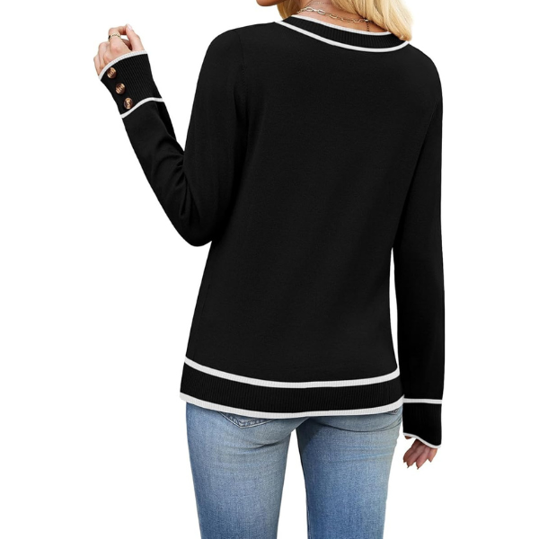 ightweight Sweaters for Women Long Sleeve V Neck Knit Outfits with Decorative Buttons 