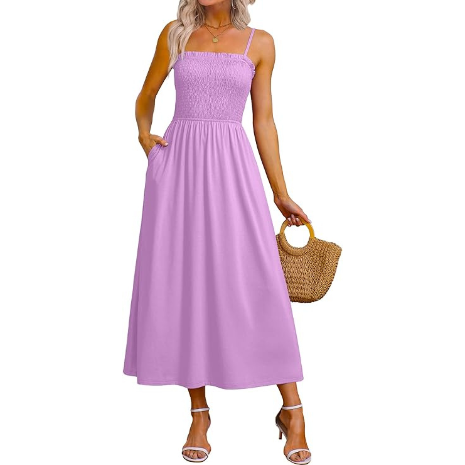 Summer Spring Casual Boho Beach Spaghetti Smocked Maxi For Women
