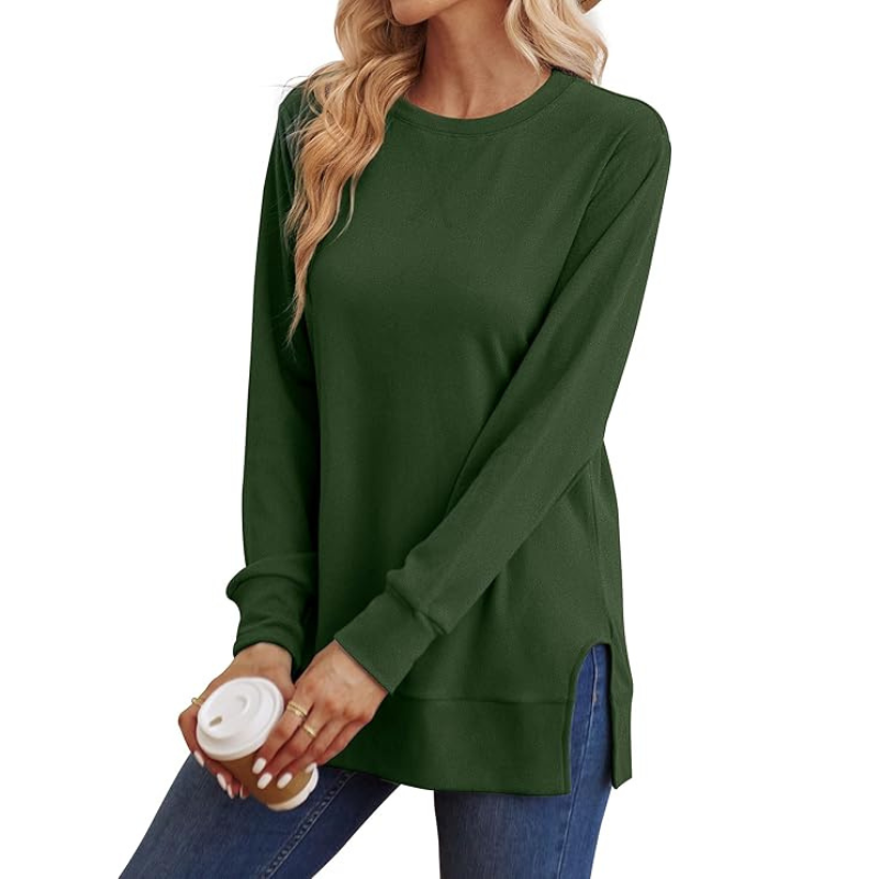 Side Split Long Sleeve Sweatshirt For Women