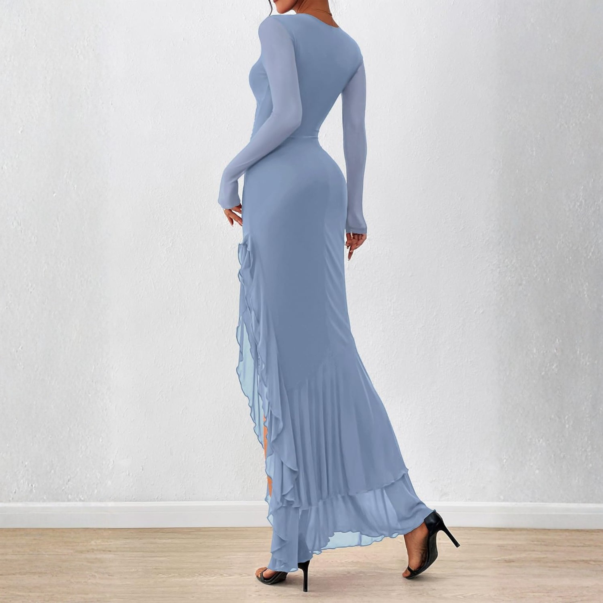 Long Sleeve Ruched Mermaid Maxi Dress for Women