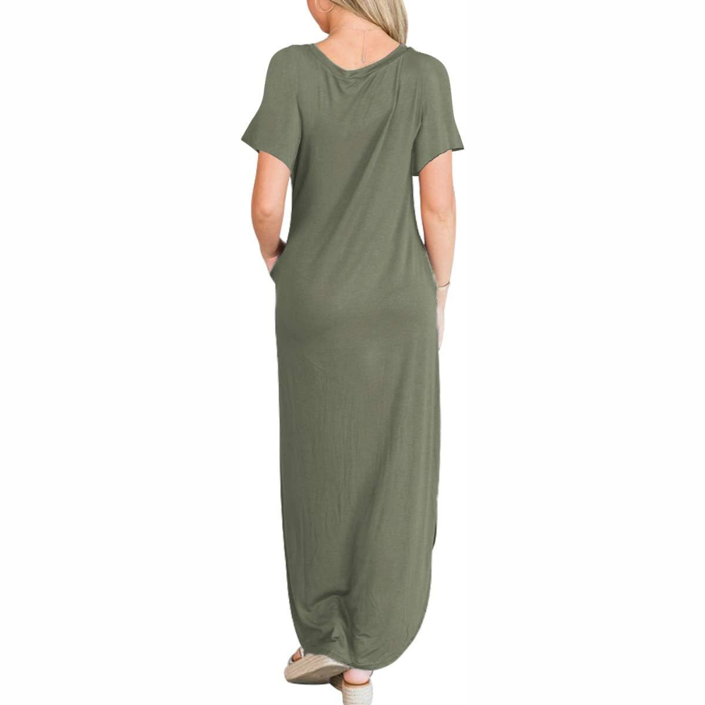 Casual Maxi Sundress With Short Sleeves And Split Hem For Women