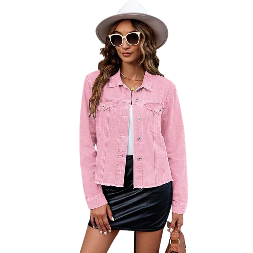 Women’s Distressed Denim Jacket Vintage Button Up Trucker Style