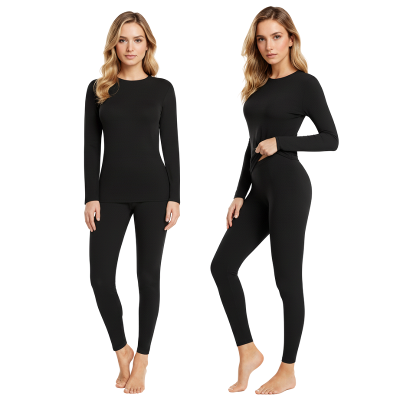 Pack of 2 Women Thermal Fleece Lined Long Top and Bottom Set