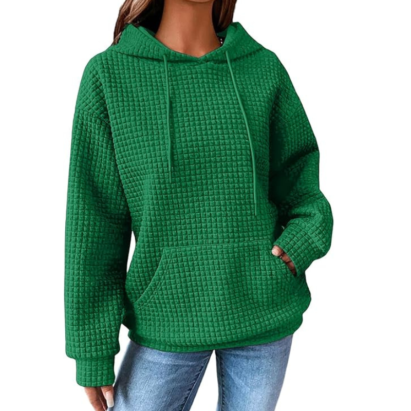 Womens Hoodies Casual Long Sleeve Drawstring Waffle Pullover Tops Loose Hooded Sweatshirt With Pocket