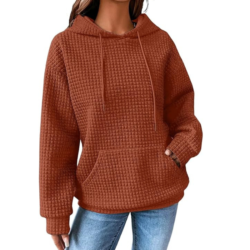 Womens Hoodies Casual Long Sleeve Drawstring Waffle Pullover Tops Loose Hooded Sweatshirt With Pocket
