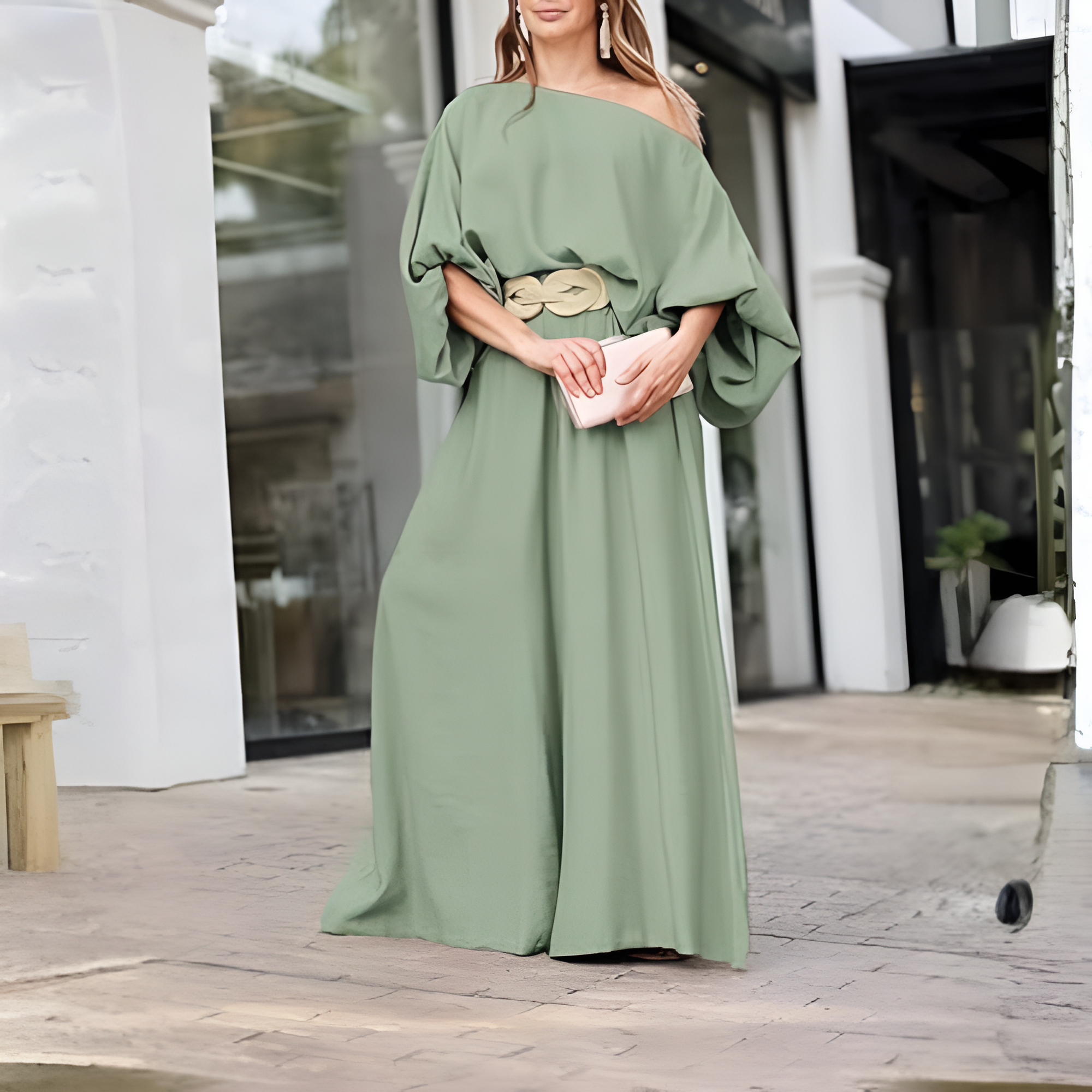 Two Piece Set With Flowy Pants And Top For Women With lantern Sleeve