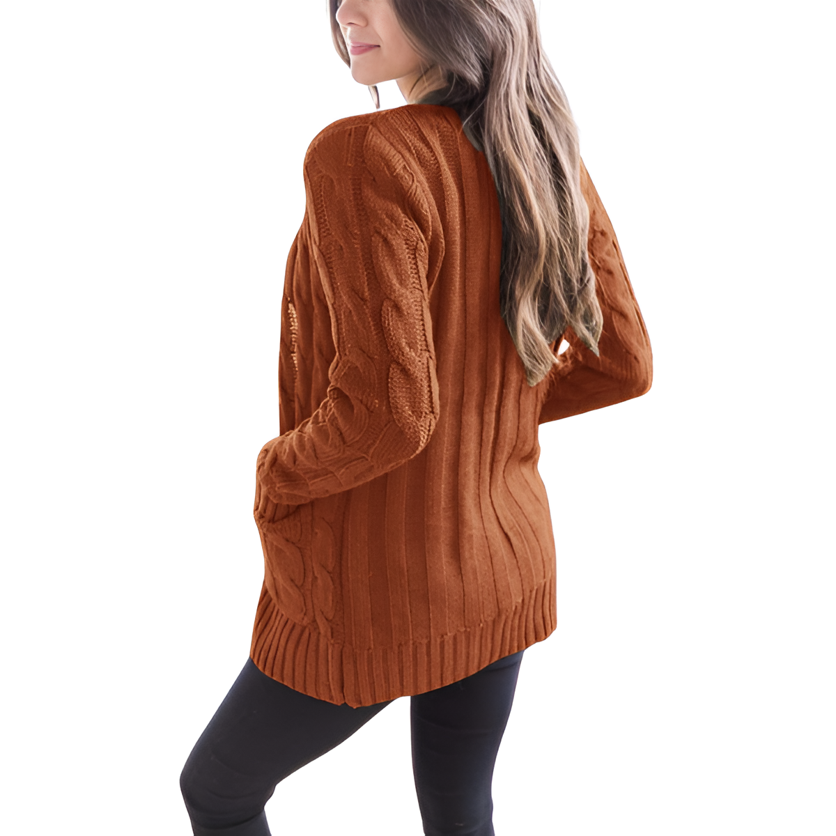 Cable Knit Button Front Open Cardigan