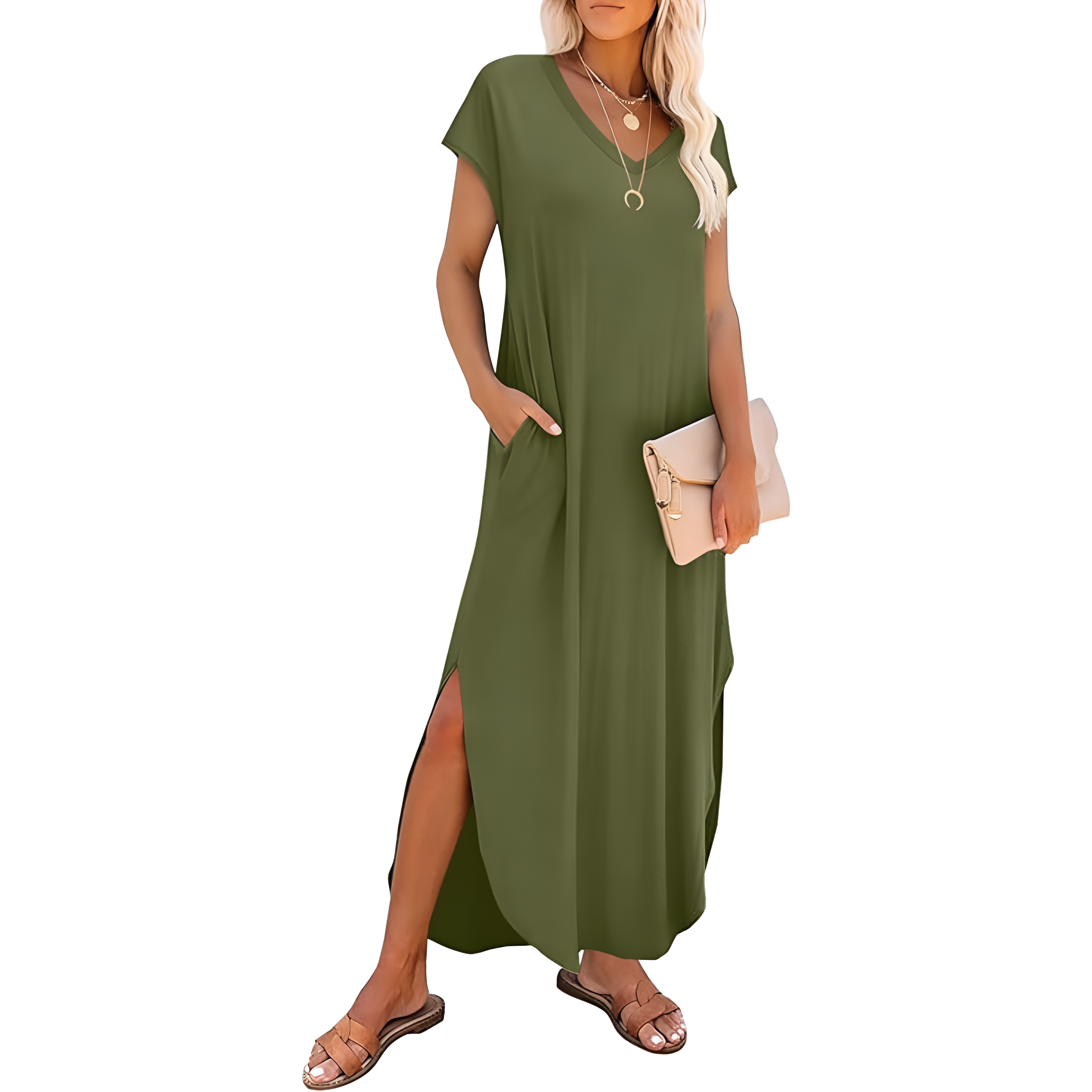 Summer And Casual V Neck Cap Sleeve Maxi For Women