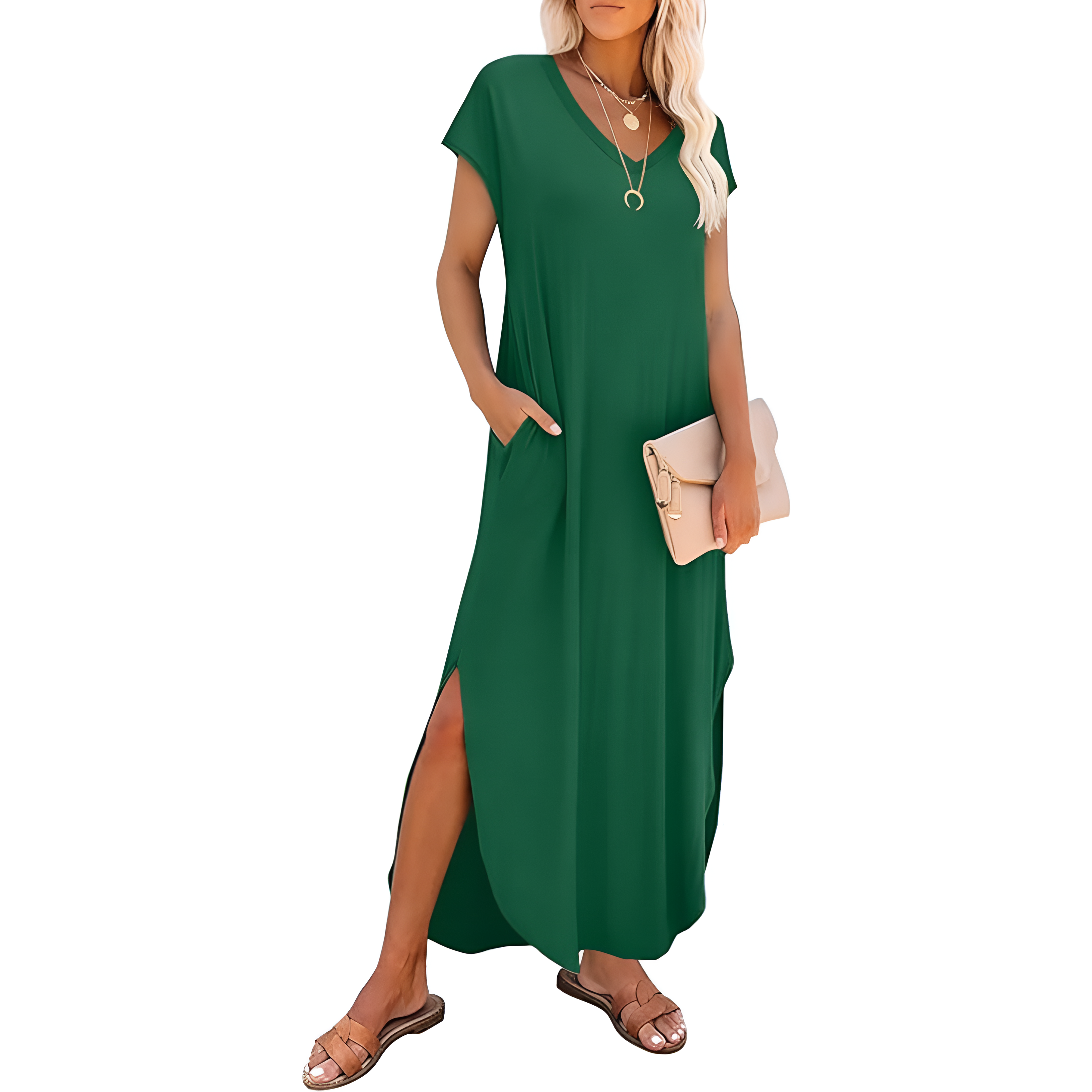 Summer And Casual V Neck Cap Sleeve Maxi For Women