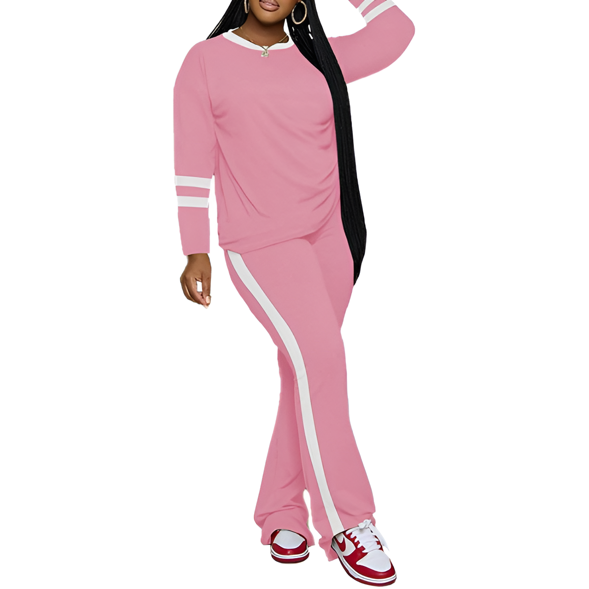 Two Piece Lounge Sets For Women With Long Sleeve Casual Top And Flare Pants