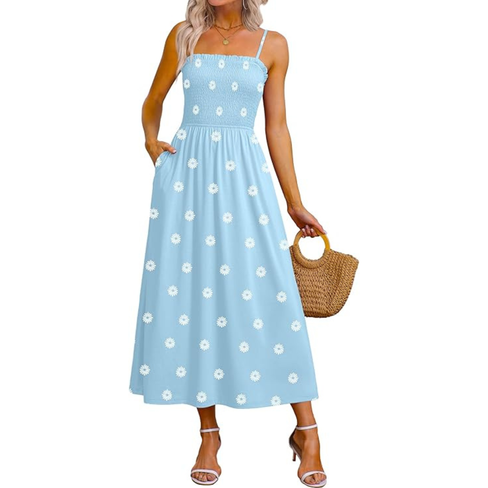 Summer Spring Casual Boho Beach Spaghetti Smocked Maxi For Women