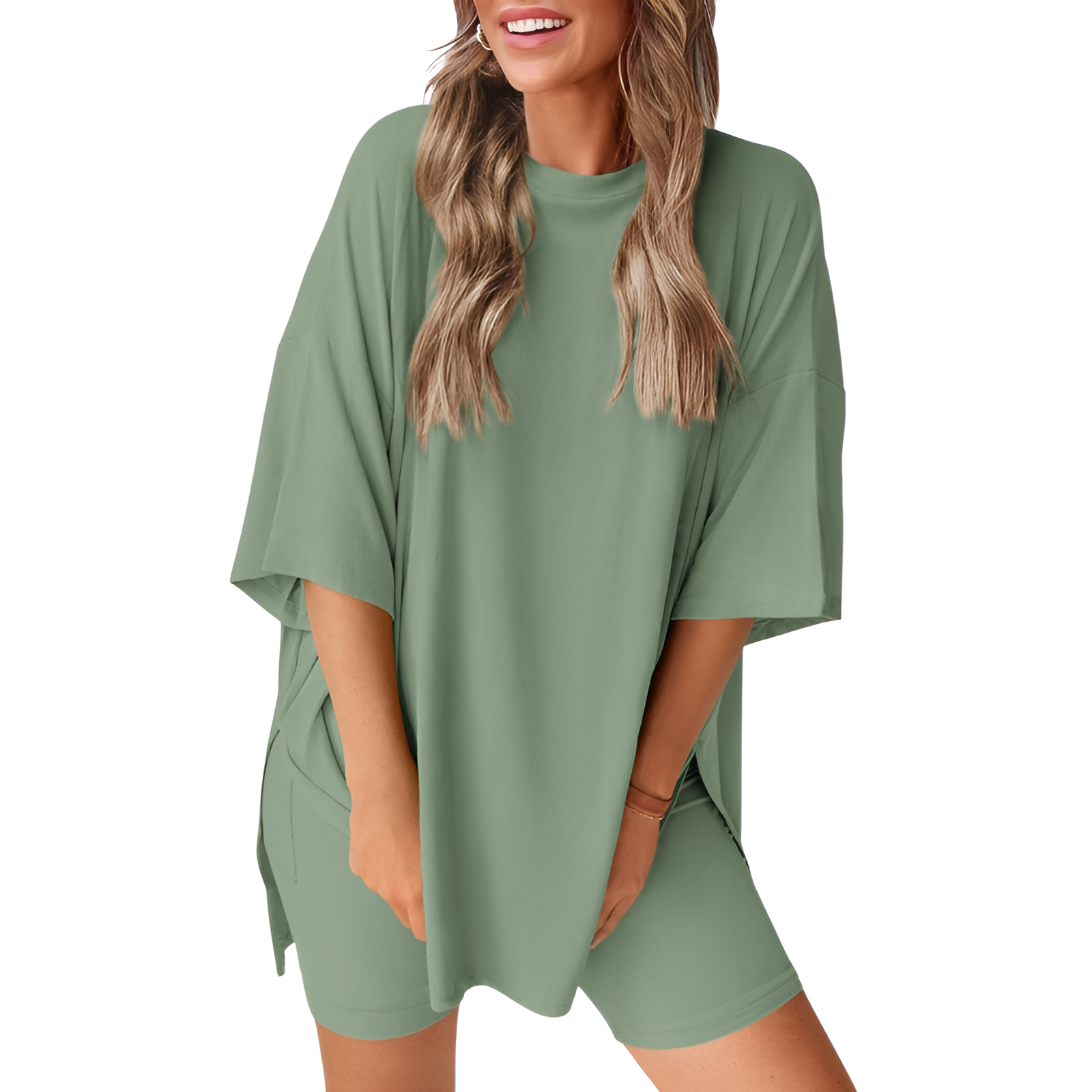 Two Piece Lounge Sets For Women With Oversized T Shirt And Biker Shorts