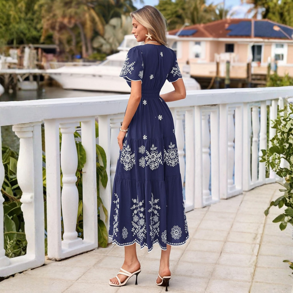 Summer And Floral Boho V Neck Short Sleeve For Women