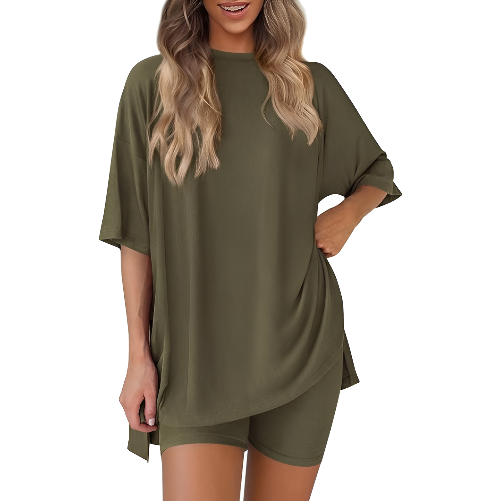 Two Piece Lounge Sets For Women With Oversized T Shirt And Biker Shorts