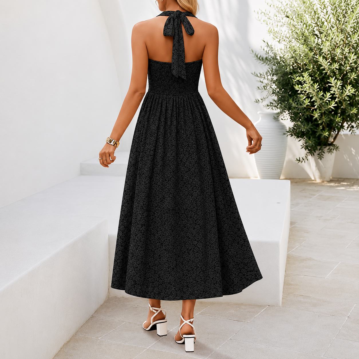 Summer Halter Sleeveless Floral A Line Maxi Dress For Women