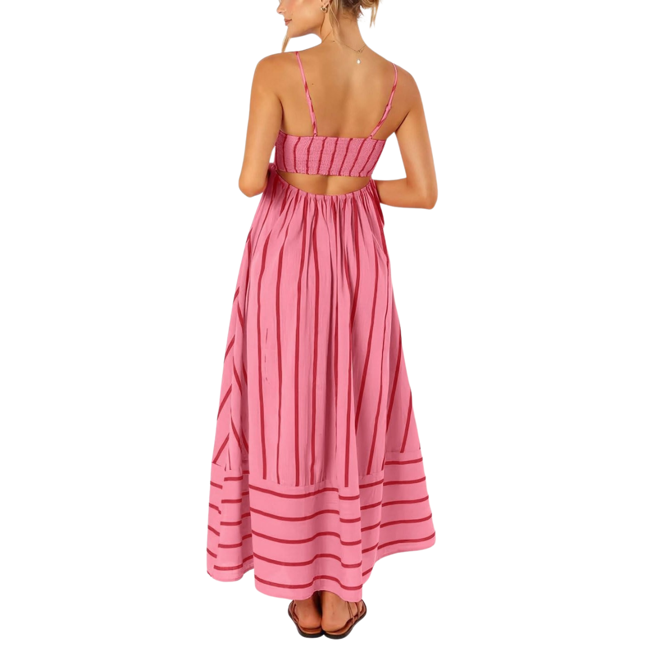 Striped Smocked Spaghetti Strap Maxi Dress For Women