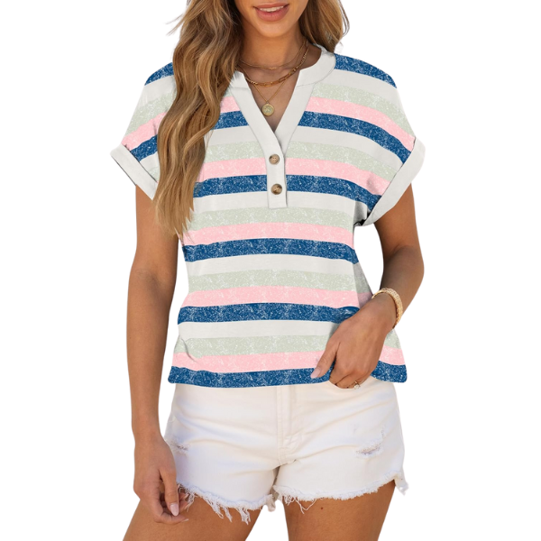 Womens Short Sleeve Henley Tops V Neck Dressy Casual Blouses Summer Trendy Tee Shirts 2026 Vacation Fashion Clothes