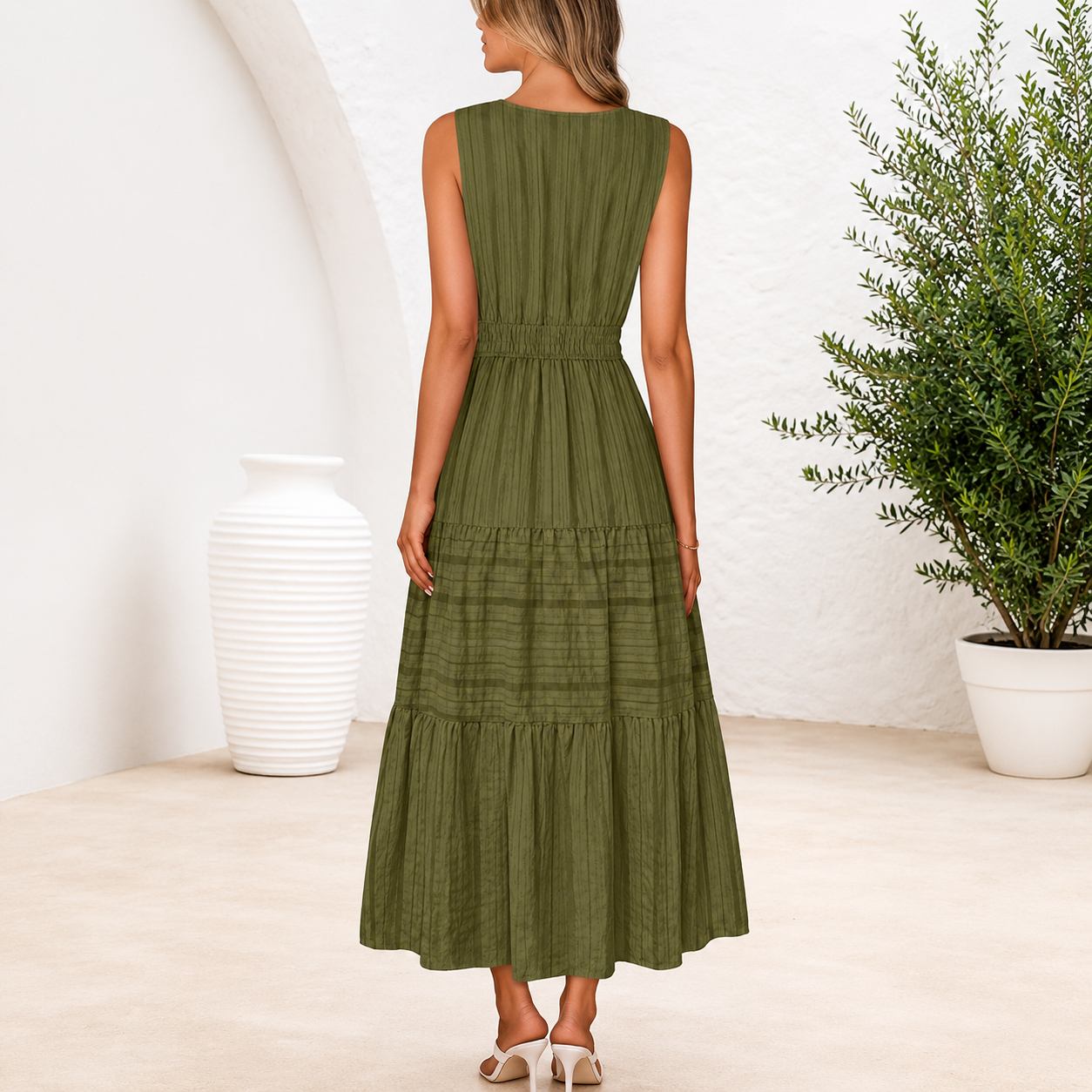 Summer Spring Casual Boho V Sleeveless Maxi Dress For Women