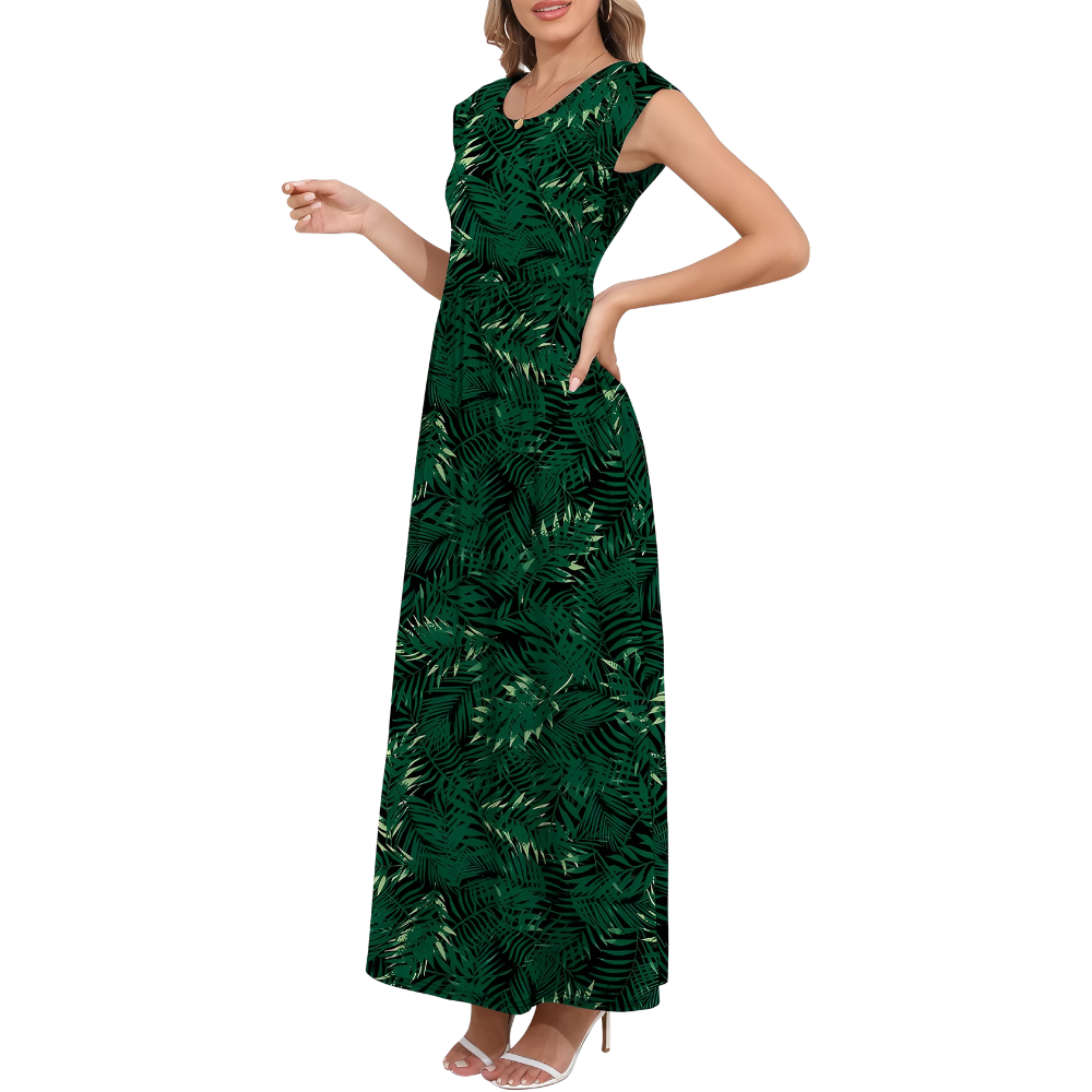 Casual Short Sleeve Summer Maxi Dress With Pockets For Women