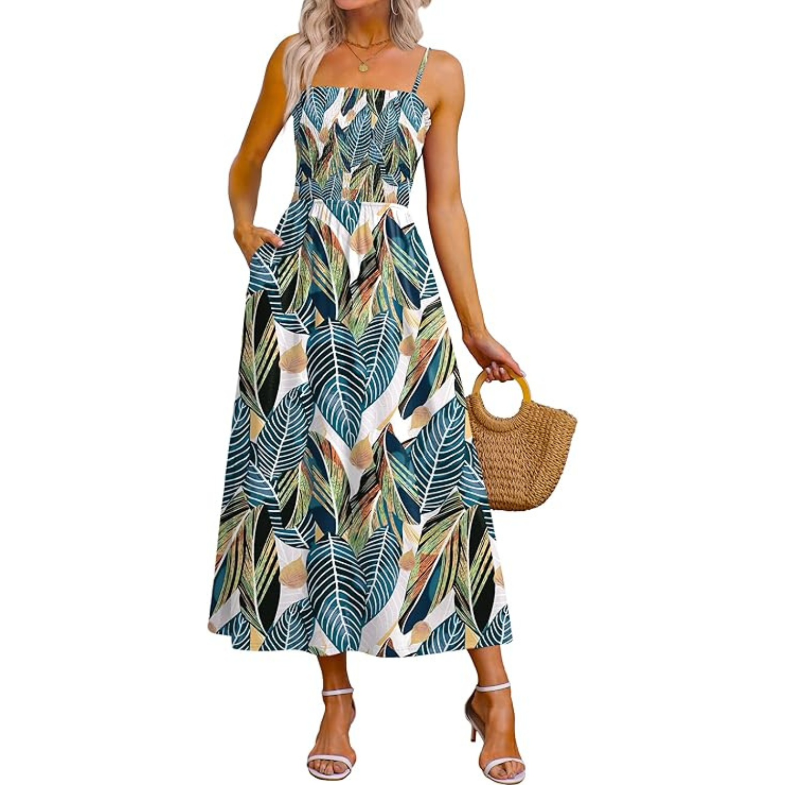 Summer Spring Casual Boho Beach Spaghetti Smocked Maxi For Women