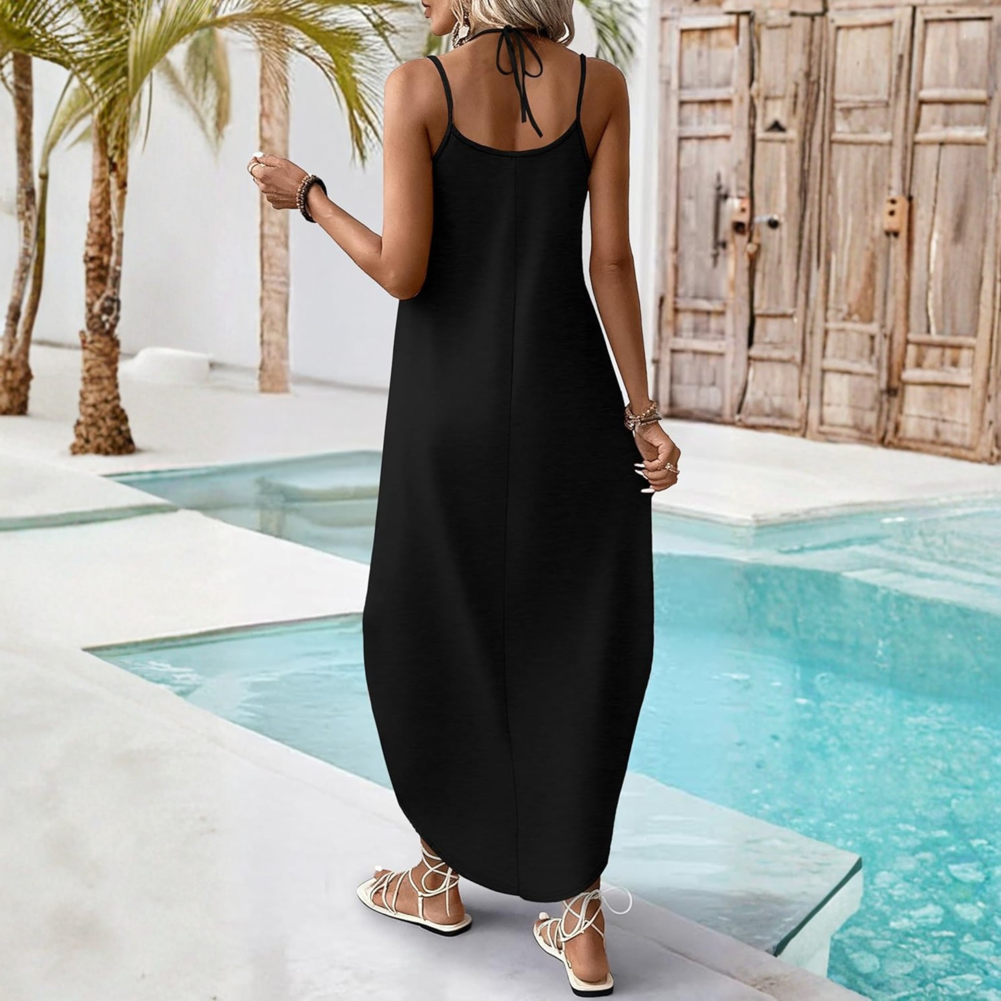 Boho Halter Maxi Sundress for Beach Vacation Travel