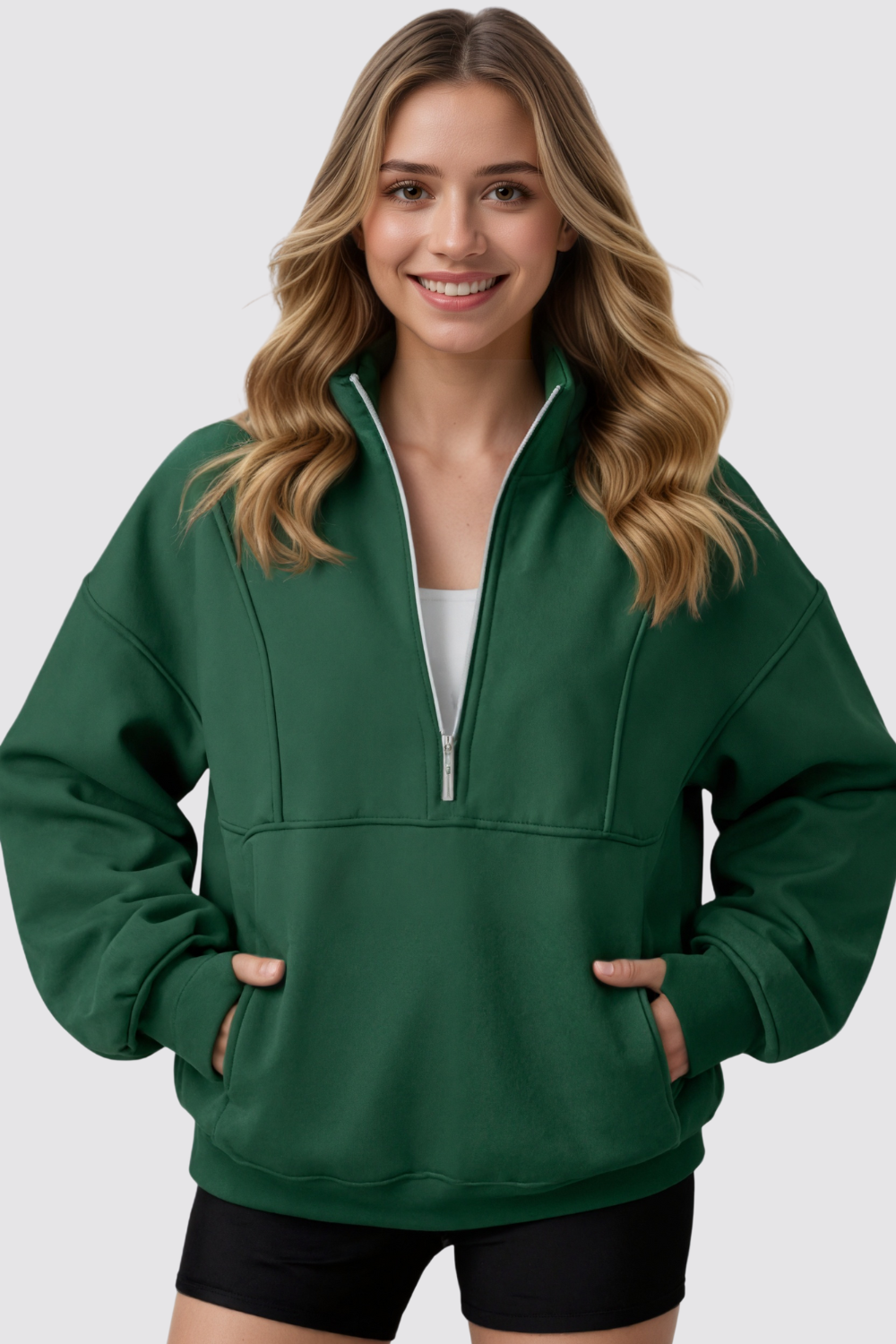 Quarter Zip Oversized Fleece Sweatshirt Cozy Pullover Hoodie