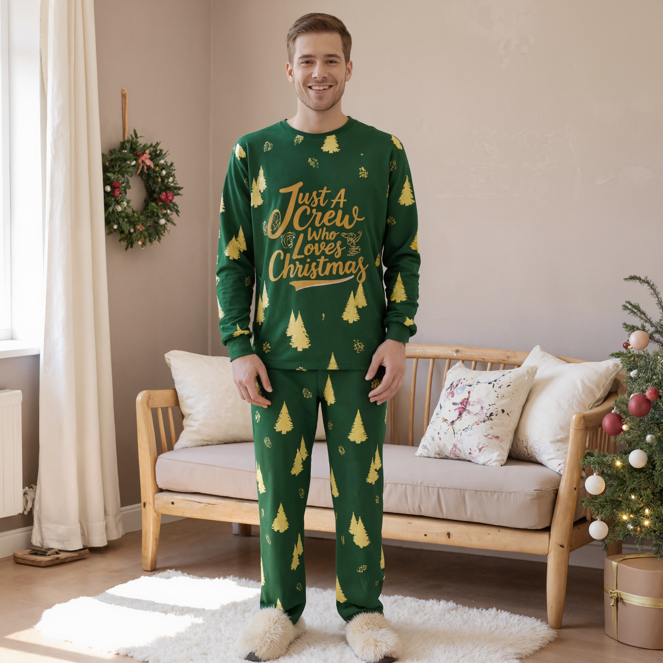Green and Golden Tree Print Family Matching Pajama Sets