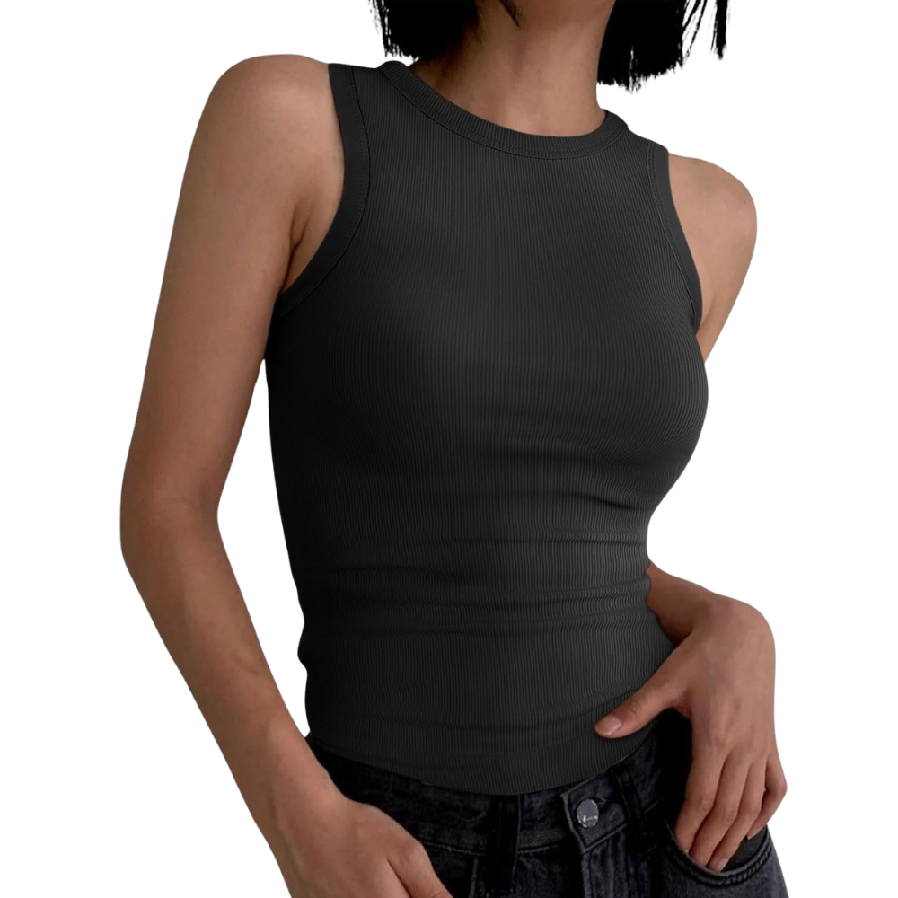 Casual Slim Sleeveless Ribbed Fit Shirts For Women