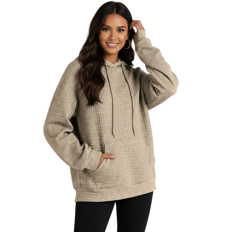 Womens Hoodies Casual Long Sleeve Drawstring Waffle Pullover Tops Loose Hooded Sweatshirt With Pocket