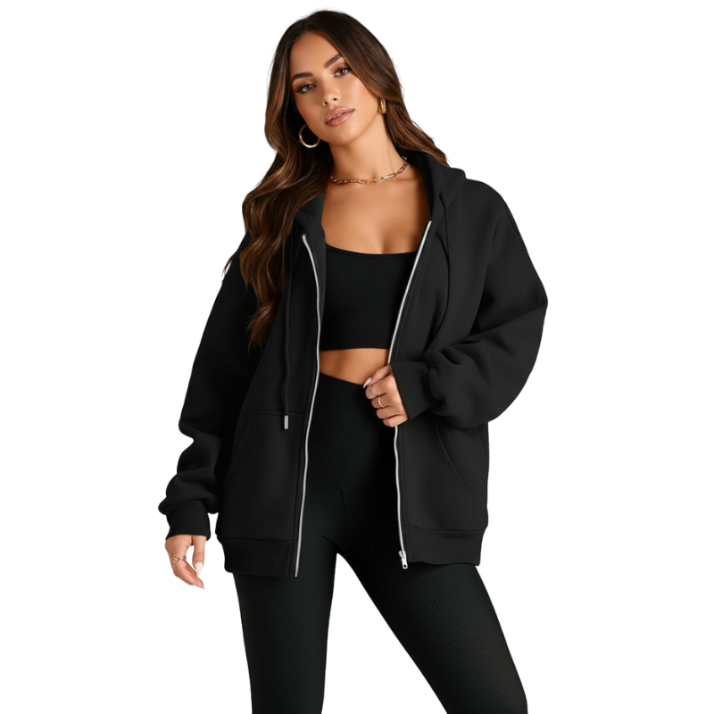 Womens Drawstring Zip Up Cute Hoodies Fall Jacket Oversized 