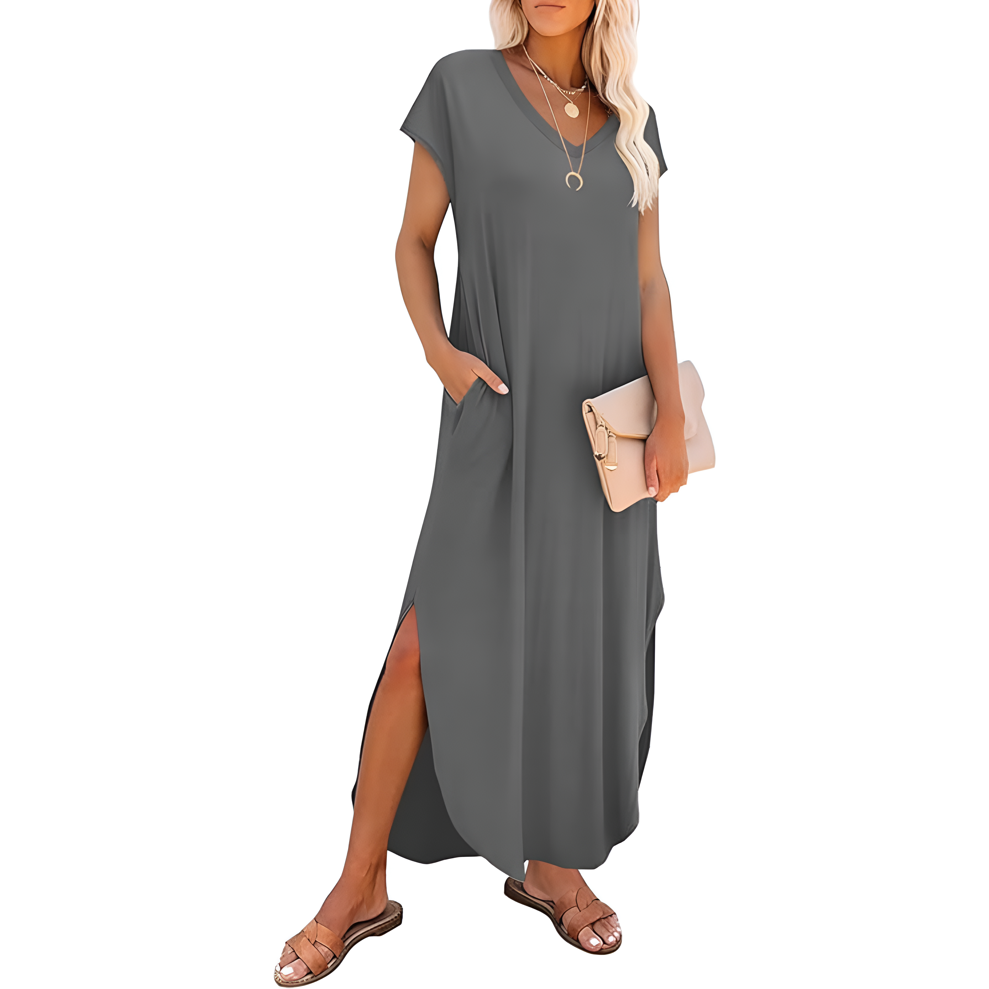 Summer And Casual V Neck Cap Sleeve Maxi For Women