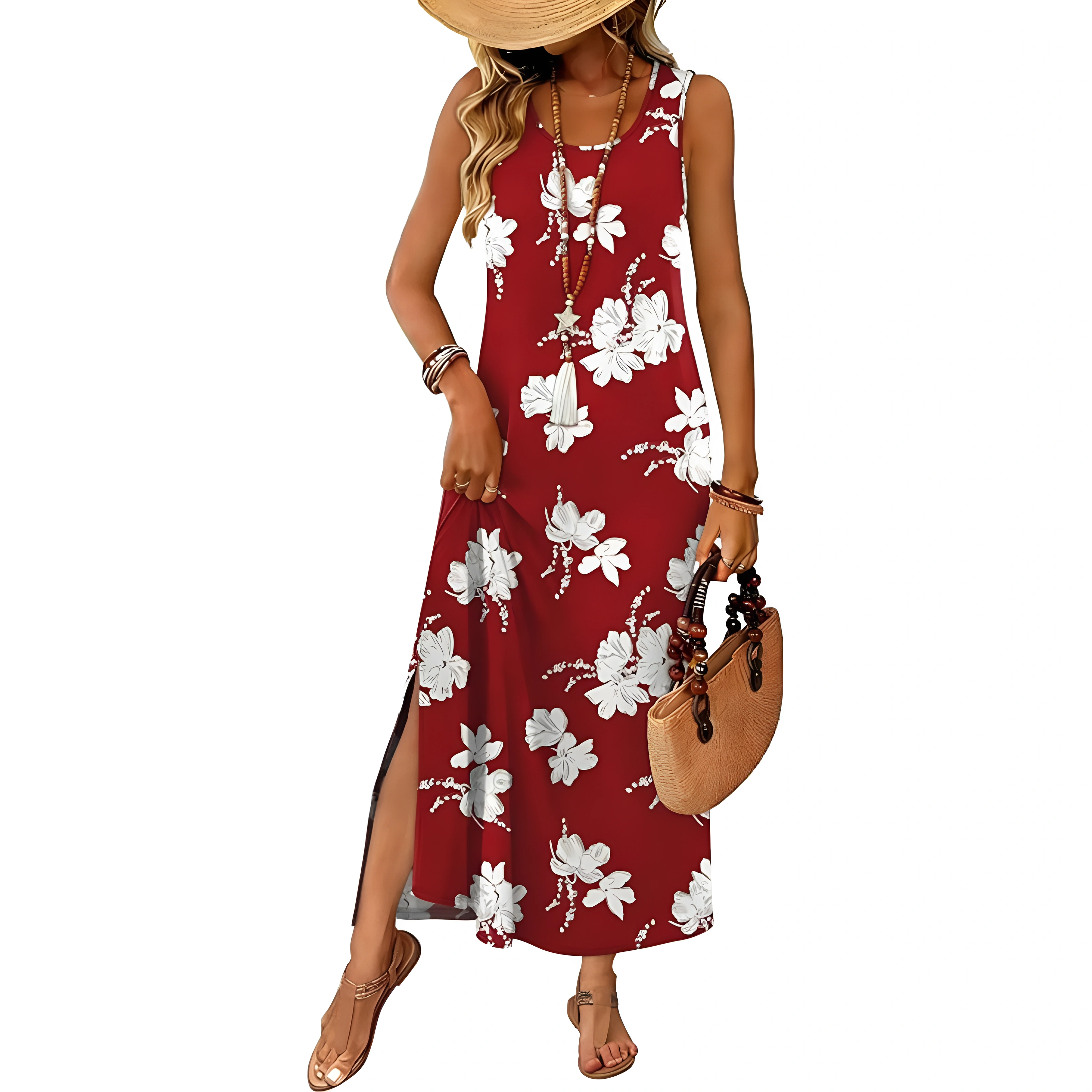 Sleeveless Maxi Beach Dress With Pockets For Women