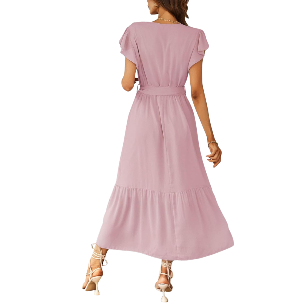 Floral And Boho Wrap Ruffle Maxi Dress V For Women