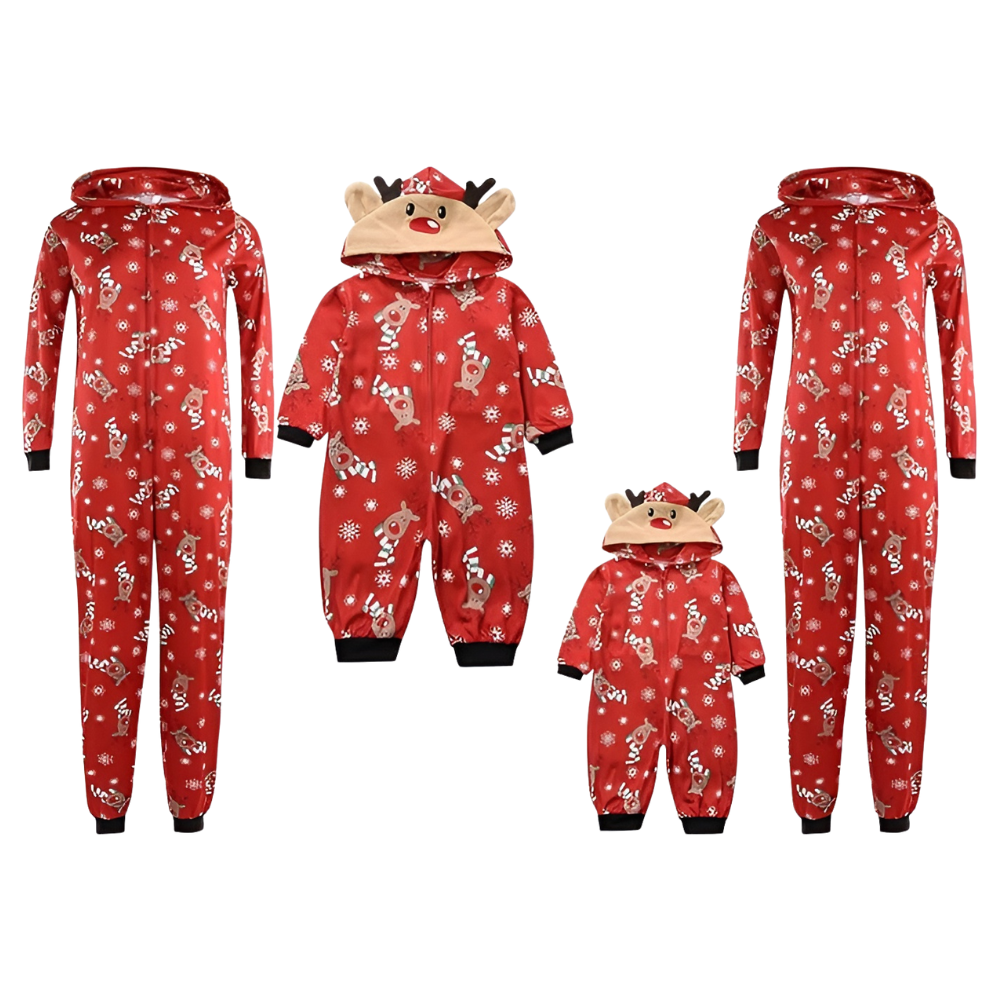 Reindeer Snowflake Hooded Family Matching Christmas Onesie Pajama Set