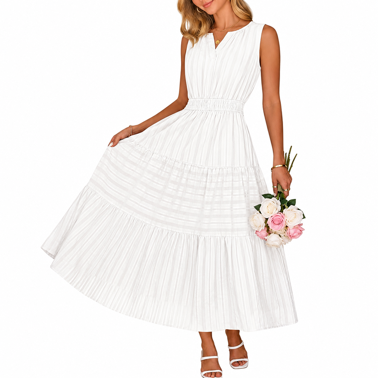Summer Spring Casual Boho V Sleeveless Maxi Dress For Women