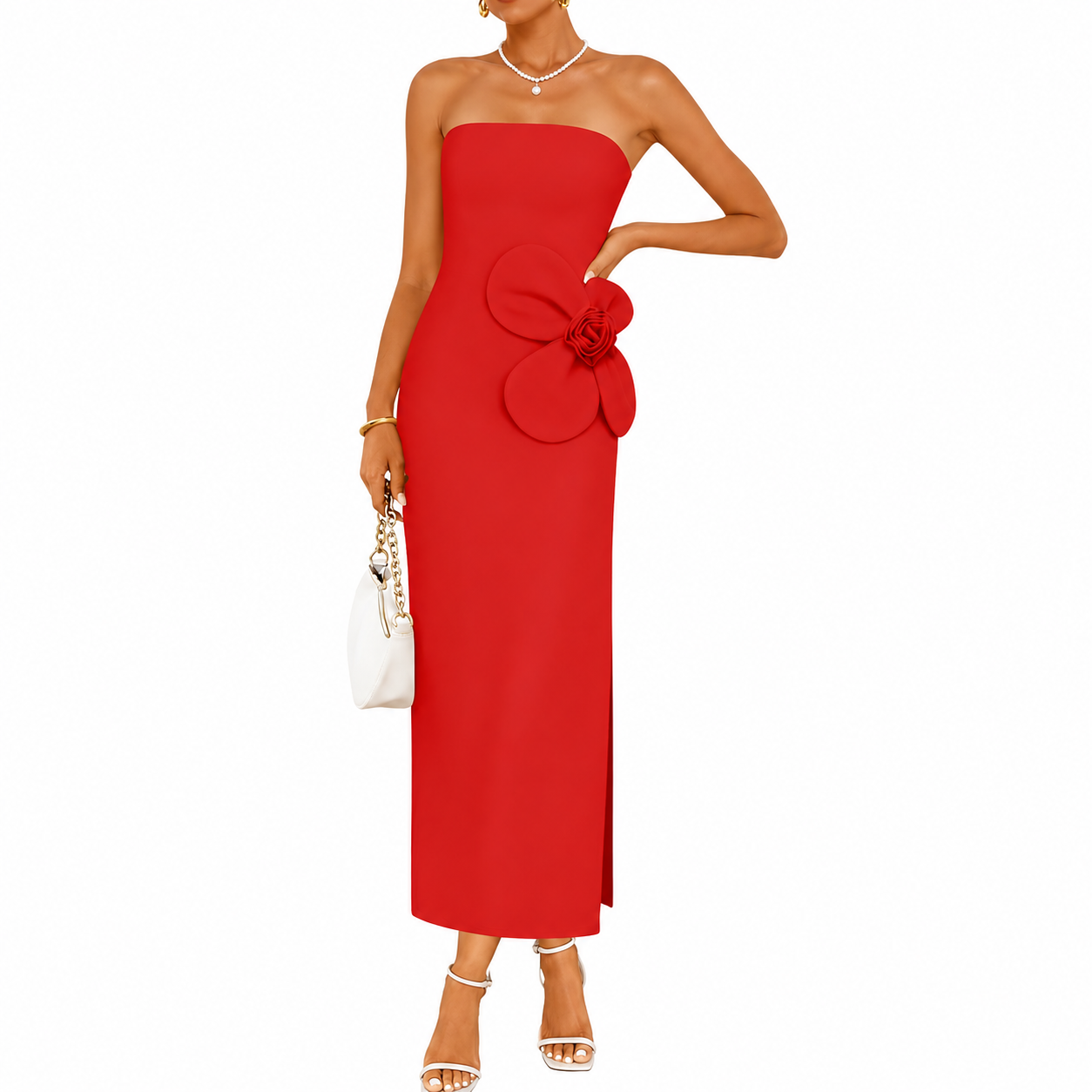 Summer And Strapless Ribbed Bodycon Floral Backless Cocktail For Women