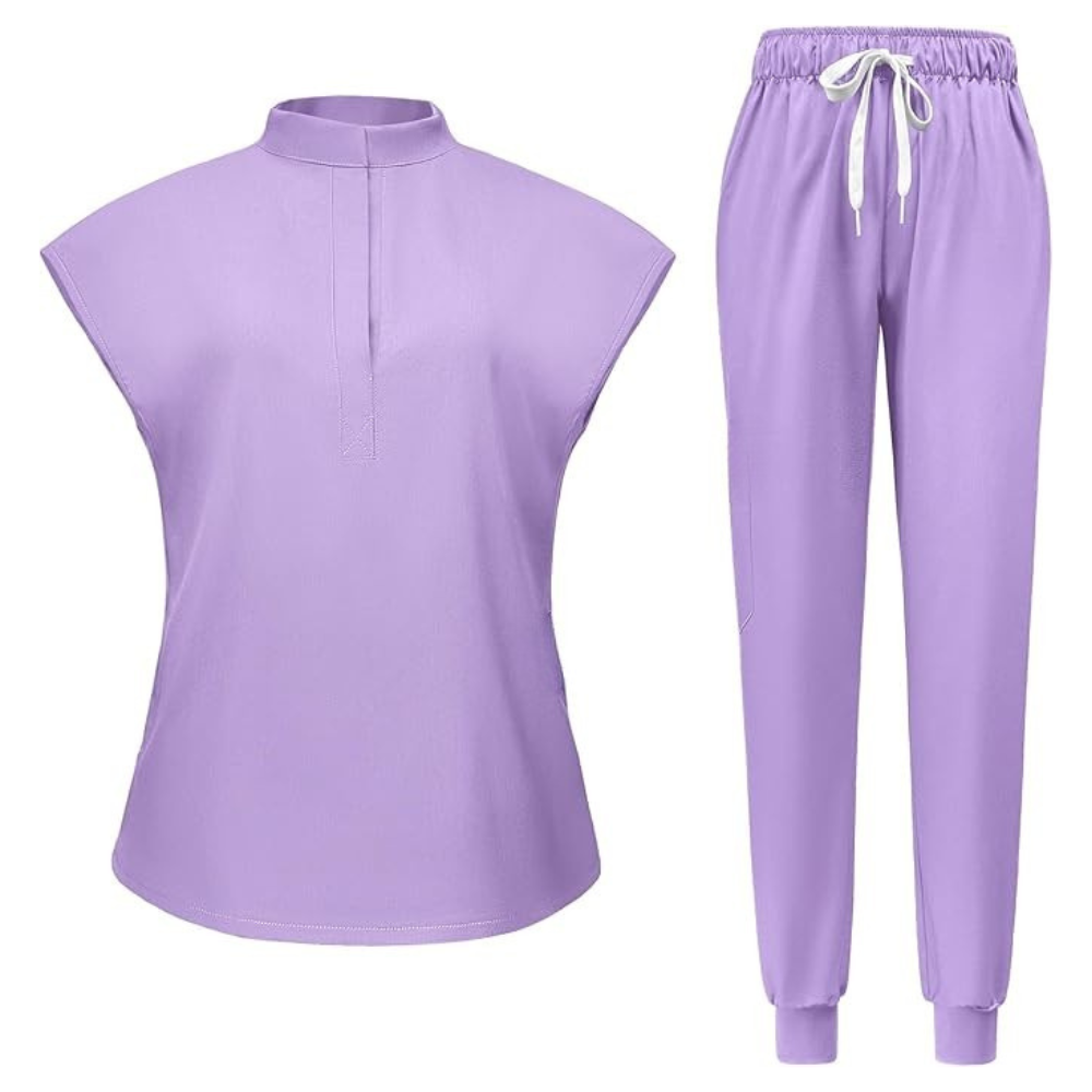 Women 6 Pocket Scrubs Set  Modern Medical Uniform Top and Jogger Pants