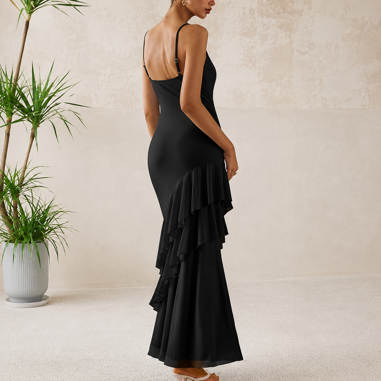 Summer Spring Tiered Floral Beach Maxi Dress Spaghetti For Women