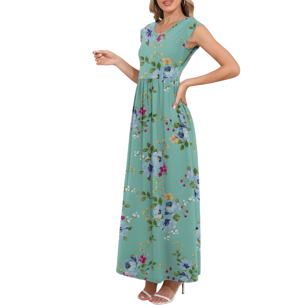Casual Short Sleeve Summer Maxi Dress With Pockets For Women