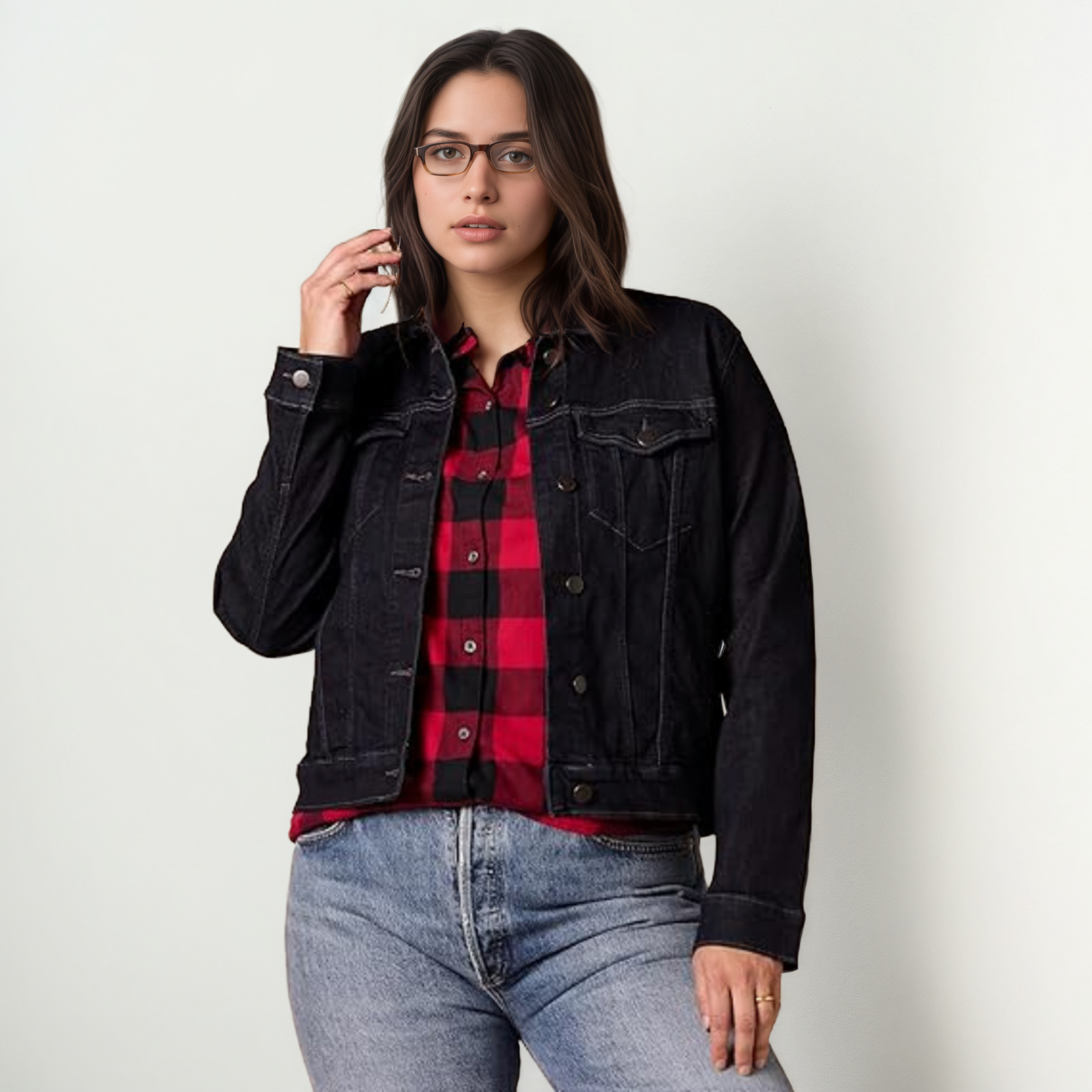 Women Classic Front Button with Pockets Denim Jacket