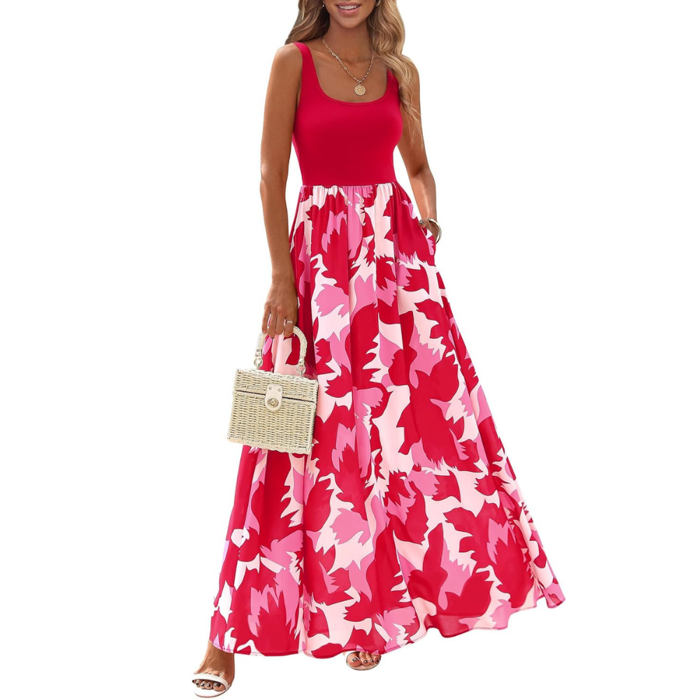 Sleeveless Boho Floral Maxi Sundress for Women Beachwear