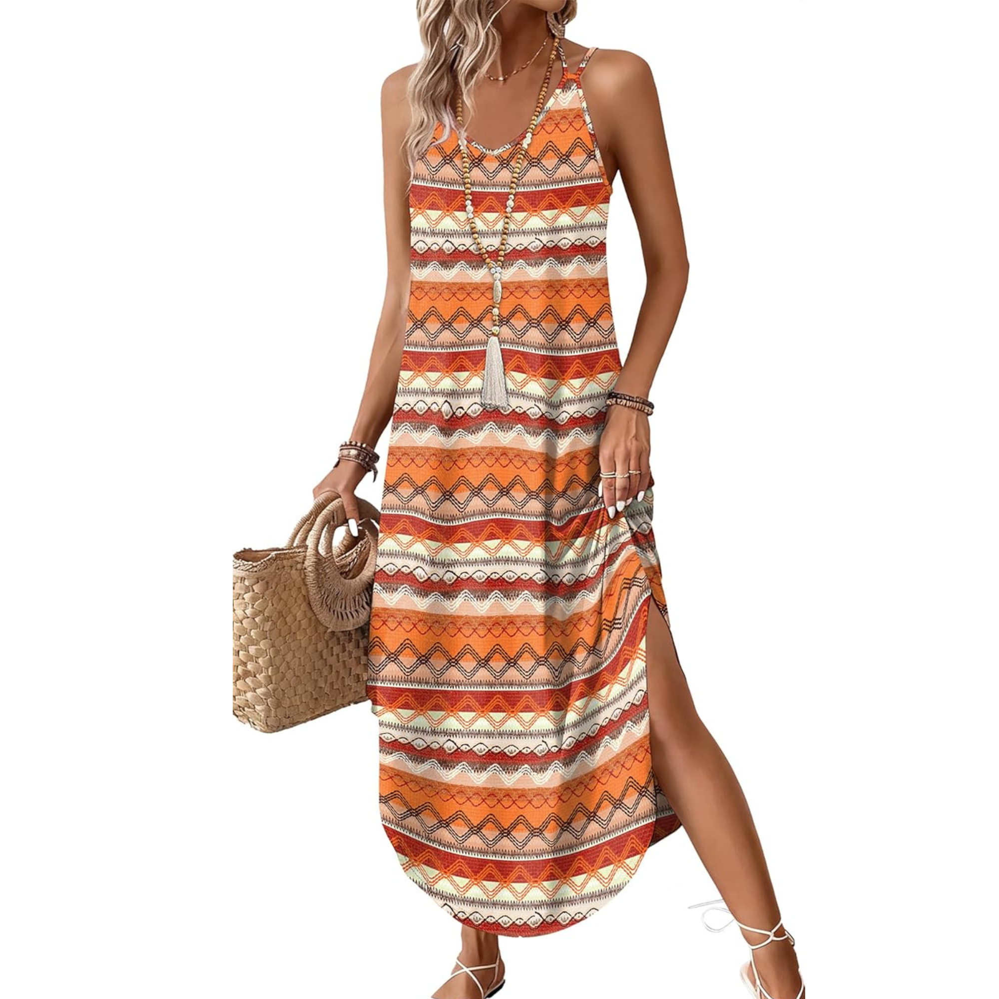 Boho Halter Maxi Sundress for Beach Vacation Travel