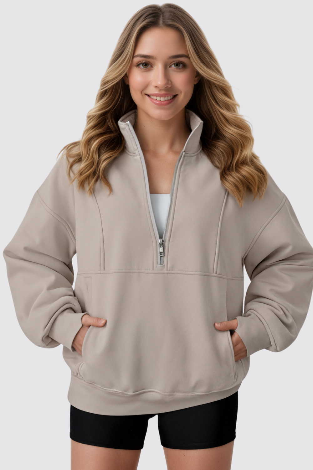 Quarter Zip Oversized Fleece Sweatshirt Cozy Pullover Hoodie