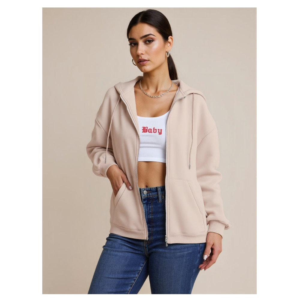 Oversized Womens Zip Up Hoodie Sweatshirt Jacket