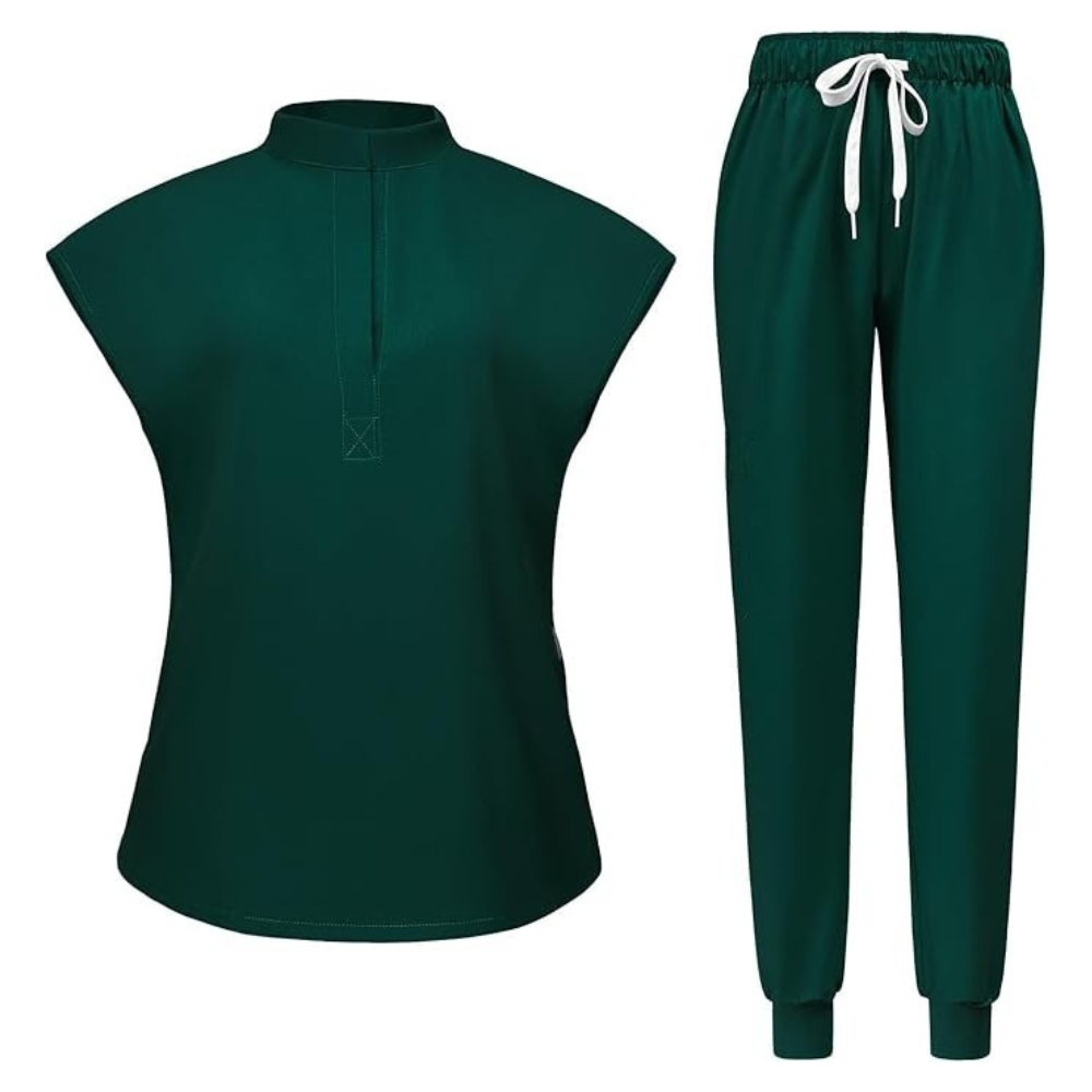 Women 6 Pocket Scrubs Set  Modern Medical Uniform Top and Jogger Pants