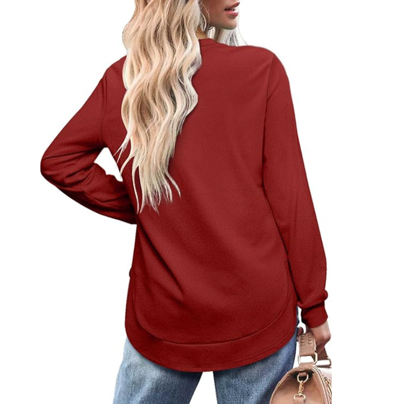 Sweatshirt Crewneck Long Sleeve Shirts High Low Tops Curved Hem For Womens